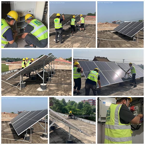 Professional team installing photovoltaic panels on the roof